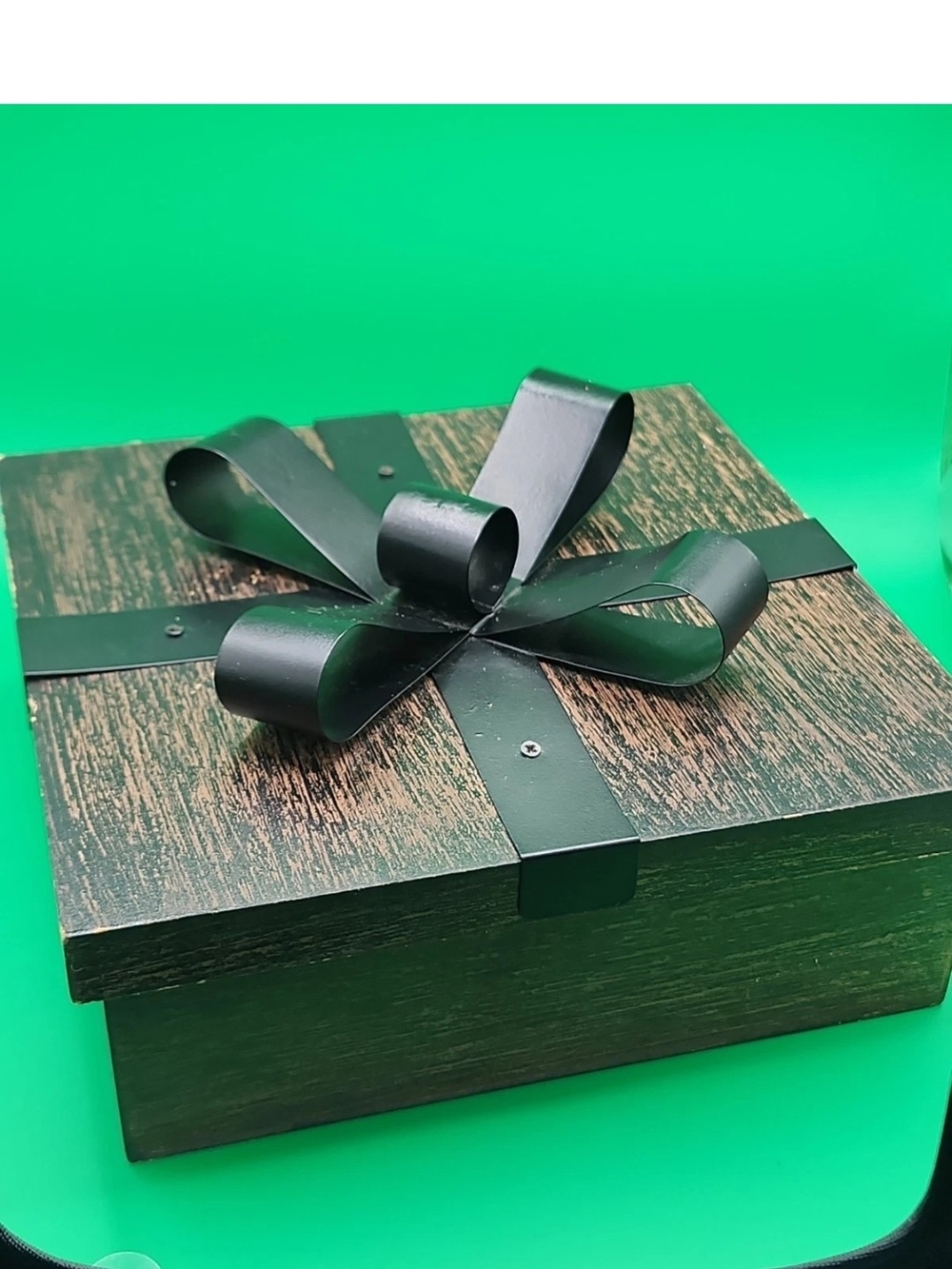 Vintage Wooden And Metal Recycled Materials Trinket Box With Metal Bow
